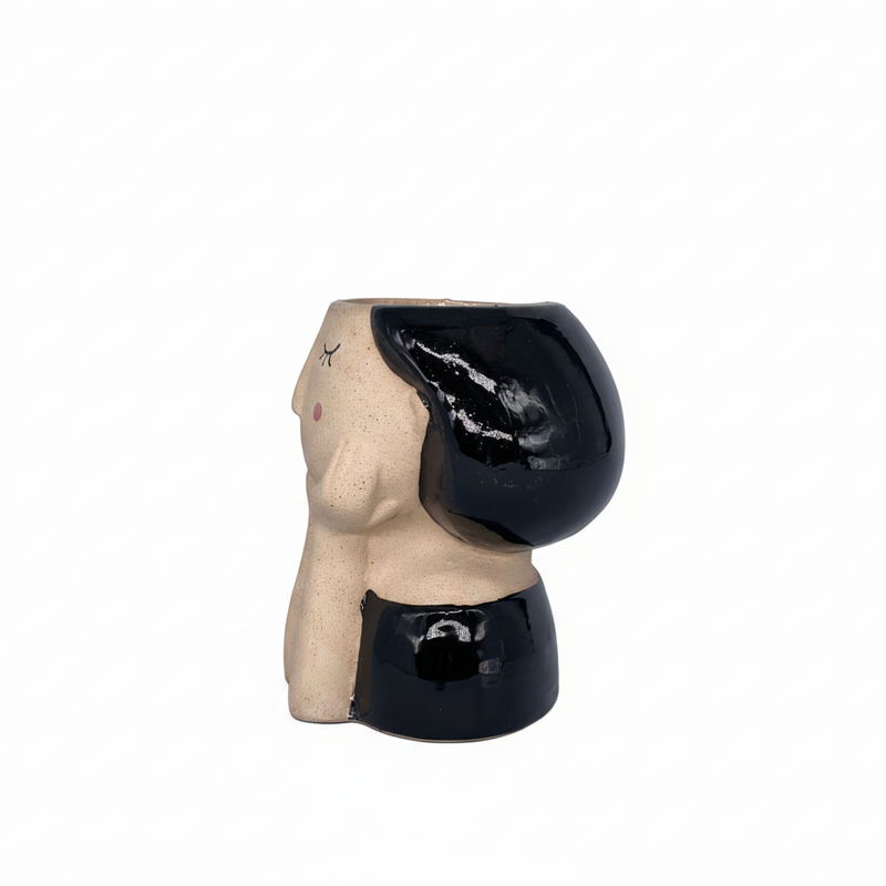 Decora con poesia il vaso testa ragazza Arpimex, ceramica beige nera 10×9 H 10,5 cm. Bomboniera originale o vaso fiori secchi. ean 8018318501814