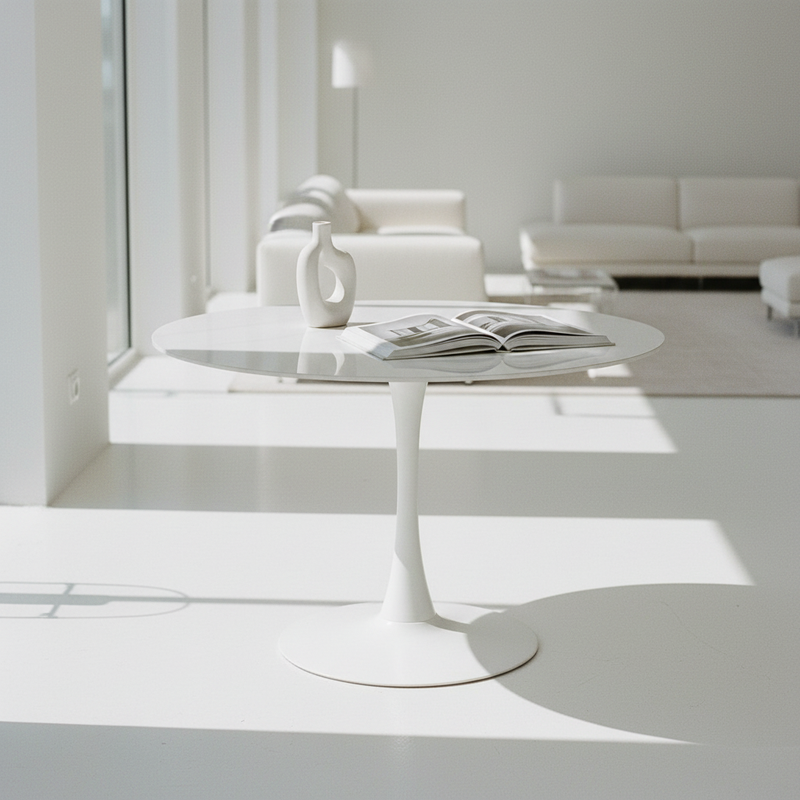 di mo commerciale di mo commerciale tavolo parker d 110 cm rotondo piano in ceramica bianco lucido 11 mm con gamba in metallo ean 8010402524297