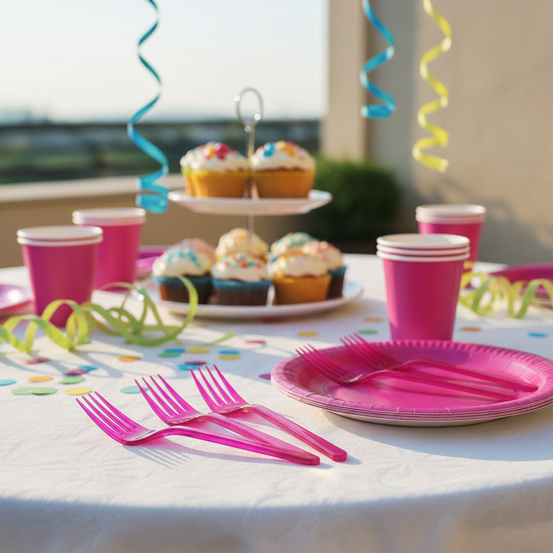 Posate riutilizzabili per feste ed eventi: forchette Dopla Compact fucsia, 18 cm, lavabili in lavastoviglie, 15 pz. Pratiche e sostenibili.