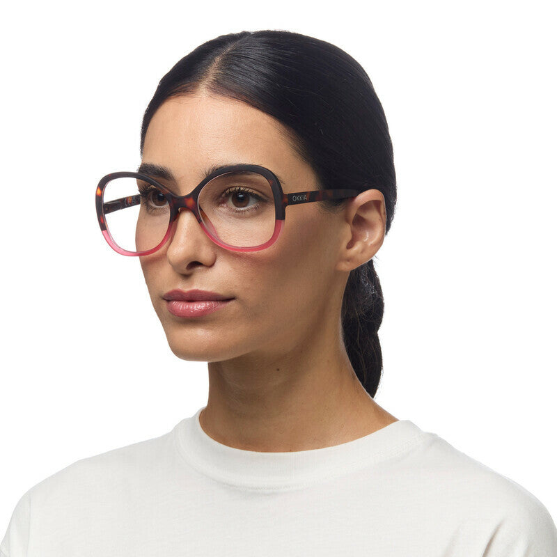 okkia okkia occhiale da lettura mod verona premontato butterfly soft touch spring anti luce blu havana pink diottrie 3 00 ean 8056211374449