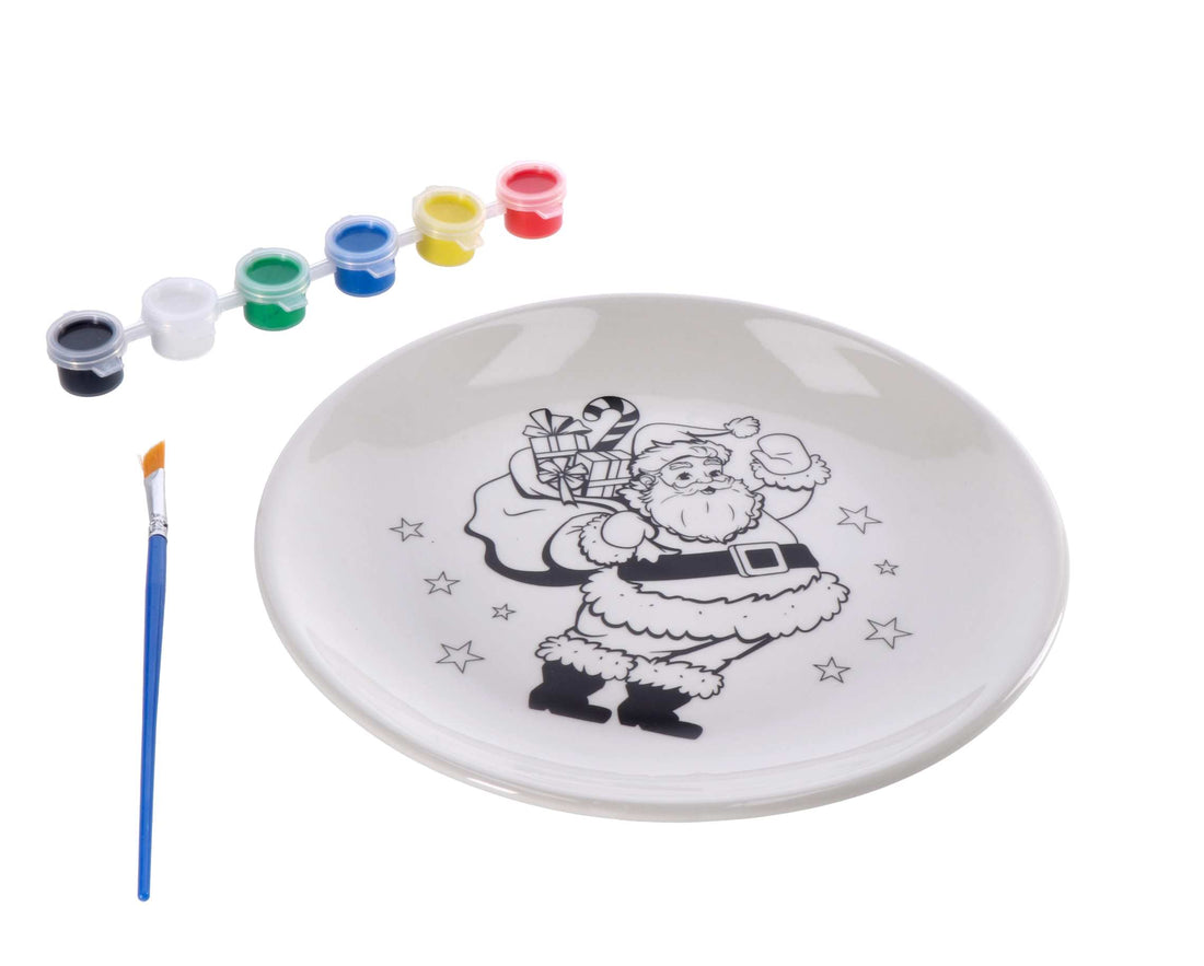 regalo italiano regalo italiano piatto natale con pennello e 6 tempere d 21 cm ass bianco 1 pz ean 8057586124851