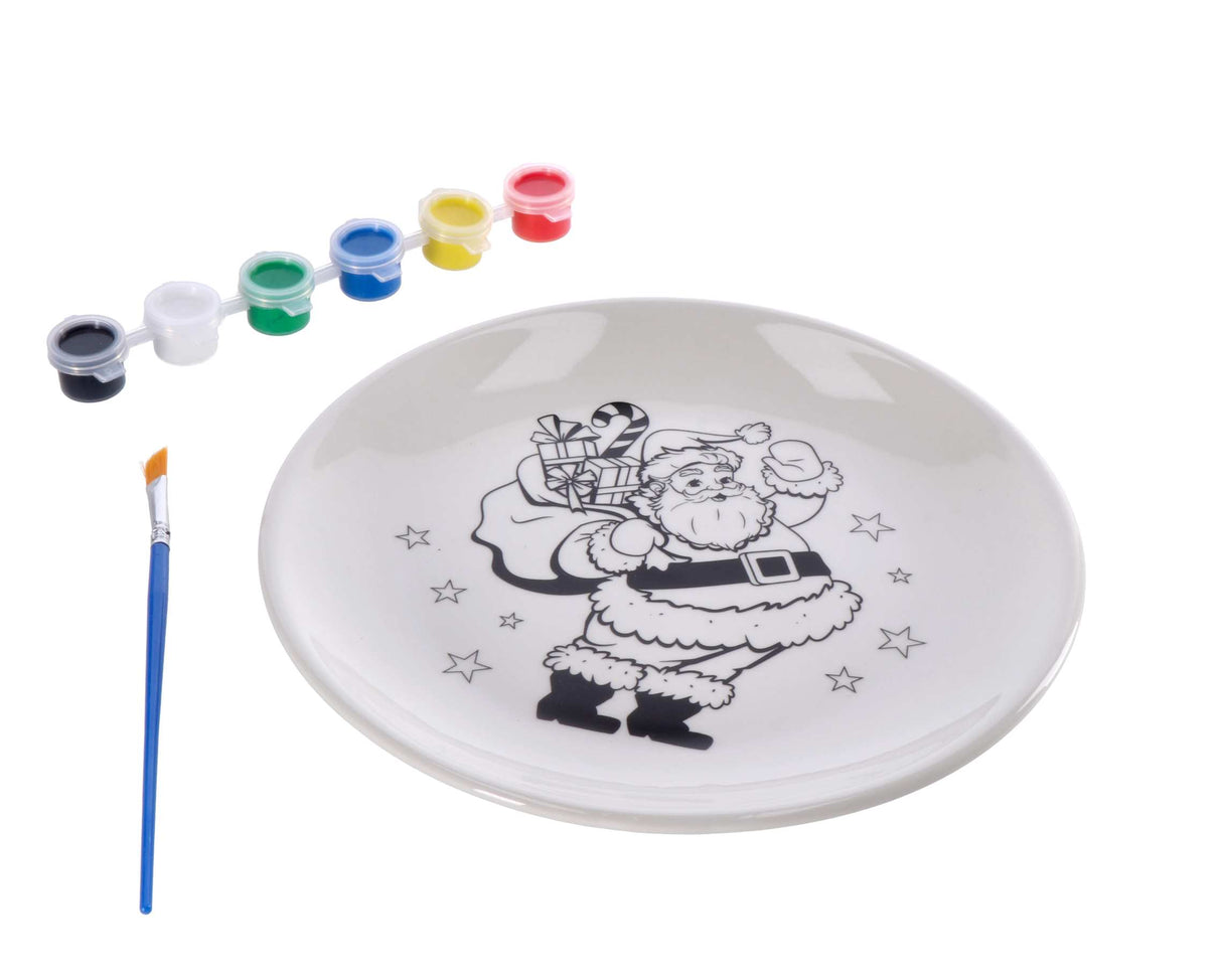 regalo italiano regalo italiano piatto natale con pennello e 6 tempere d 21 cm ass bianco 1 pz ean 8057586124851