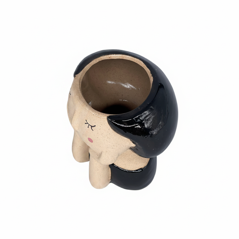 Decora con poesia il vaso testa ragazza Arpimex, ceramica beige nera 10×9 H 10,5 cm. Bomboniera originale o vaso fiori secchi. ean 8018318501814