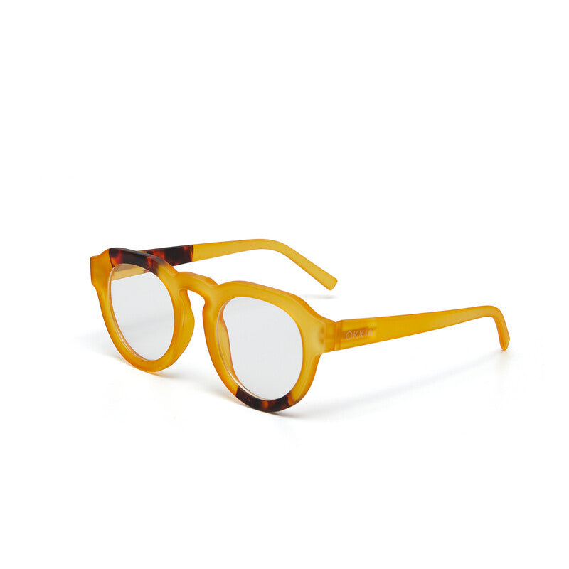 okkia okkia occhiale da lettura mod zeno soft touch anti luce blu giallo havana diottrie 3 00