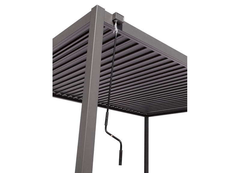 Pergola bioclimatica Garage 3x4 m antracite in alluminio, lamelle orientabili, scarico integrato