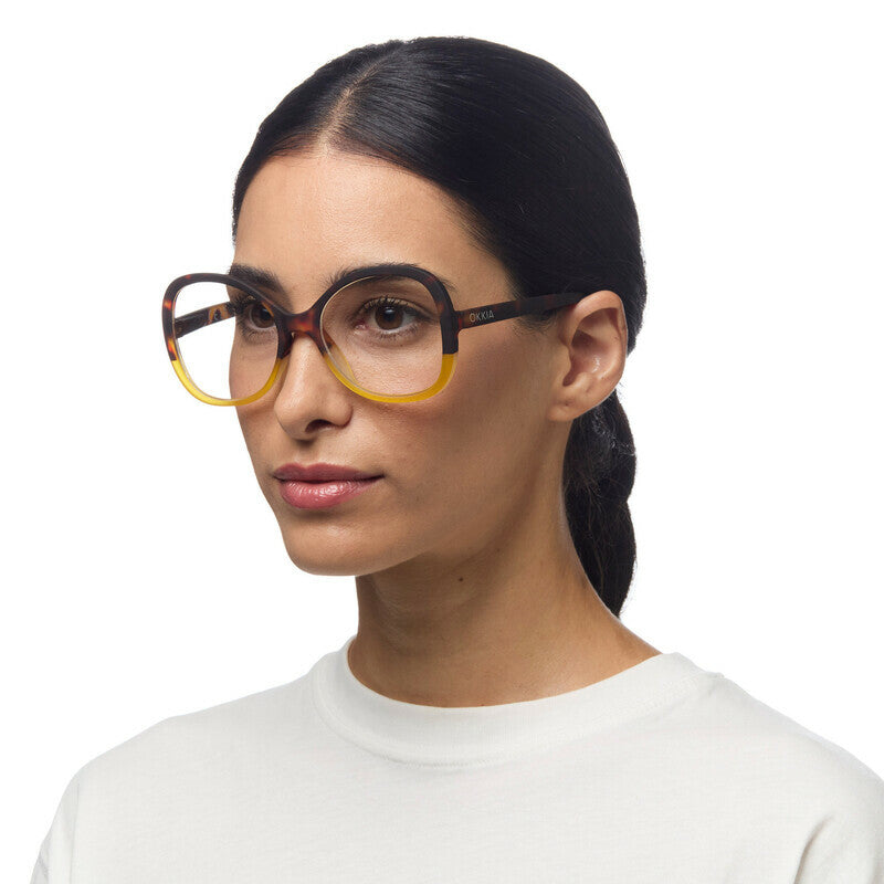 okkia okkia occhiale da lettura mod verona premontato butterfly soft touch spring anti luce blu havana giallo diottrie 3 00 ean 8056211374494