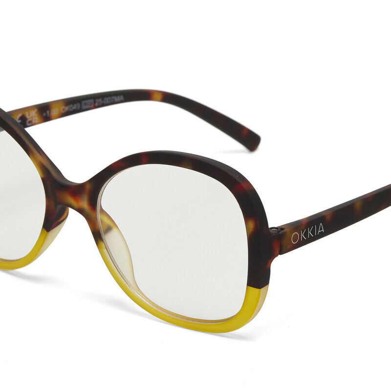 okkia okkia occhiale da lettura mod verona premontato butterfly soft touch spring anti luce blu havana giallo diottrie 3 00 ean 8056211374494