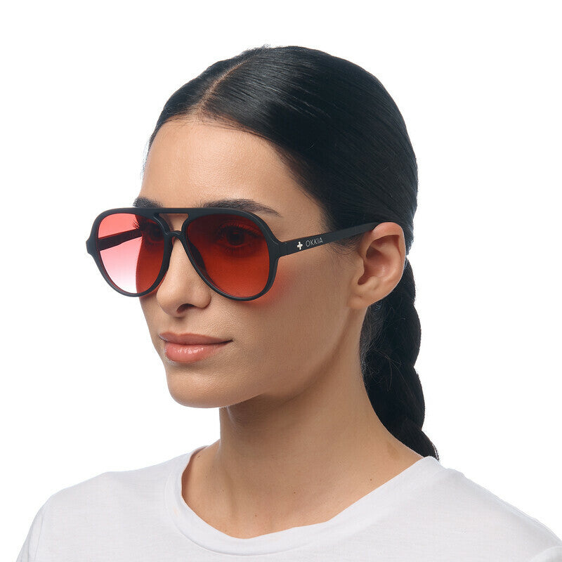 okkia okkia occhiale da sole premontato a forma di goccia mod alessio soft touch black lenti red ean 8056211375576