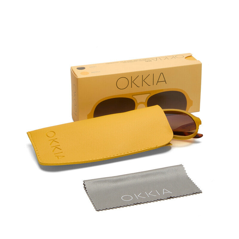 okkia okkia occhiale da sole premontato a forma di goccia mod alessio soft touch giallo lenti brown ean 8056211375415