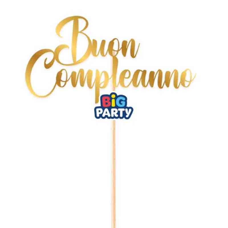 Big Party Mini Cake Topper Kursiv Alles Gute zum Geburtstag Gold Metall