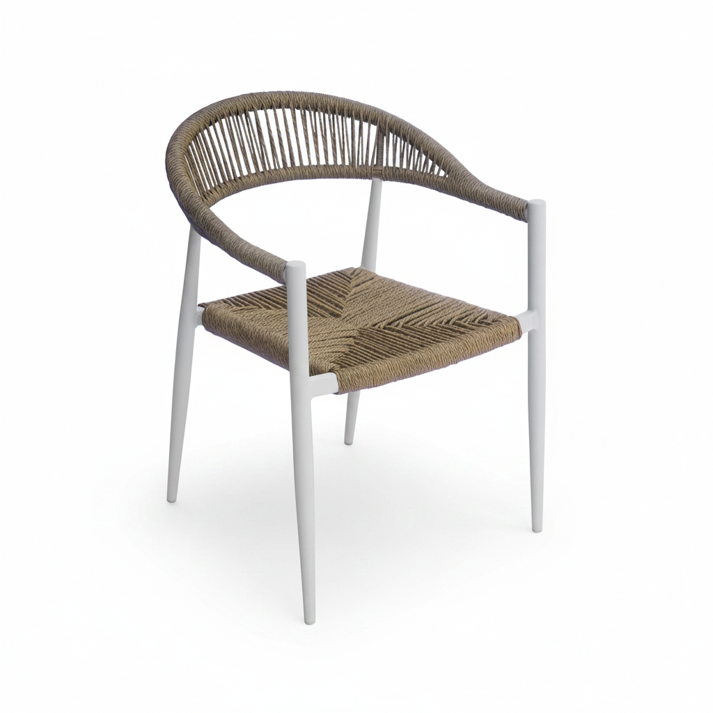 Moia Greenwood Sessel Milano Aluminium Seil Stroh Weiß