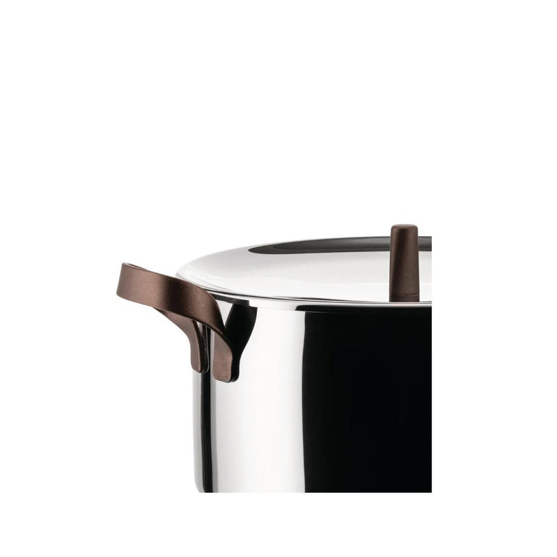 Alessi EDO Niedriger Topf D 24 cm mit zwei Griffen aus Edelstahl und braunem PVD