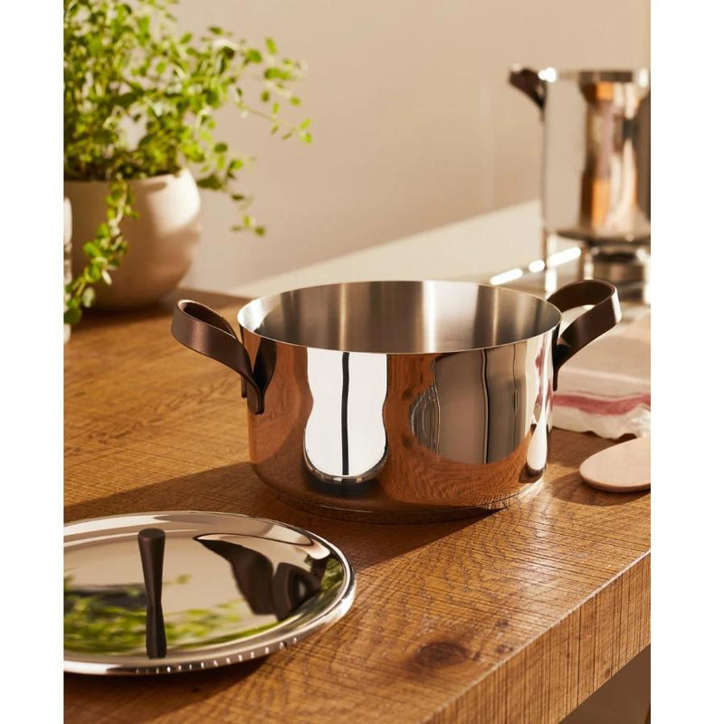 Alessi EDO Niedriger Topf D 24 cm mit zwei Griffen aus Edelstahl und braunem PVD
