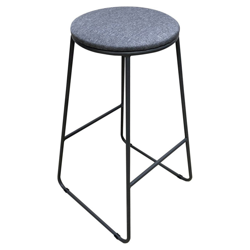 Dimo Hocker Colby Runde Sitzfläche aus grauem Stoff Graue Beine