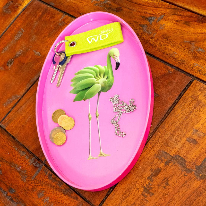WD LifeStyle Tablett Taschenleerer Oval Flamingo 28x17 cm – Dekoratives Tablett