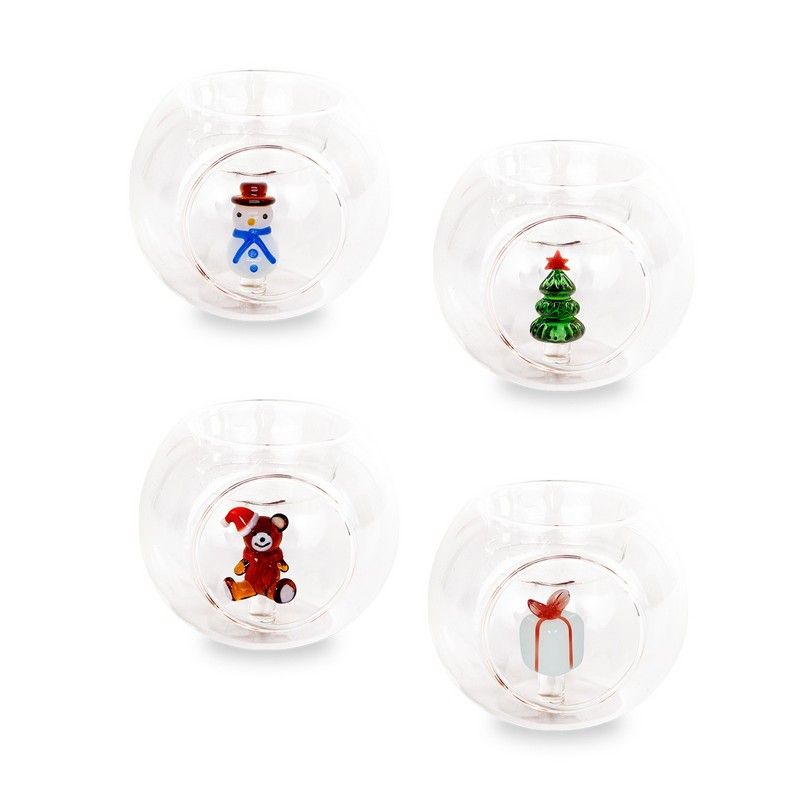 WD Lifestyle Porta Tealight Natalizio in Vetro Assortito 1 Pezzo – Portacandela Decorativo di Natale