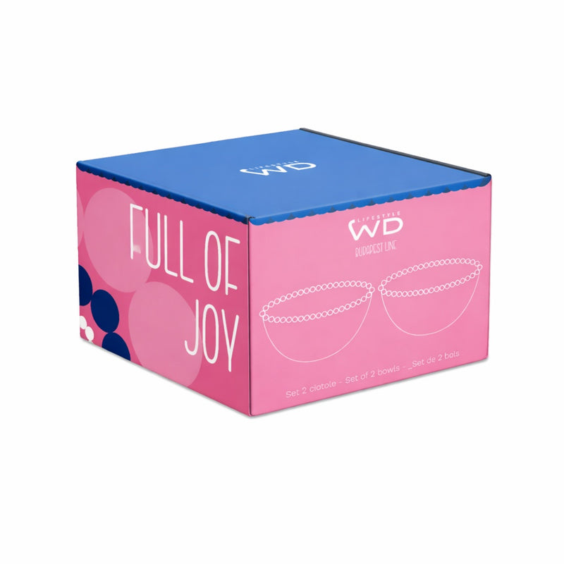 WD LifeStyle Set 2 Schüsseln 500 ml aus Glas Dekoration "Start Fresh" und "Full of Joy" Rosa Blau