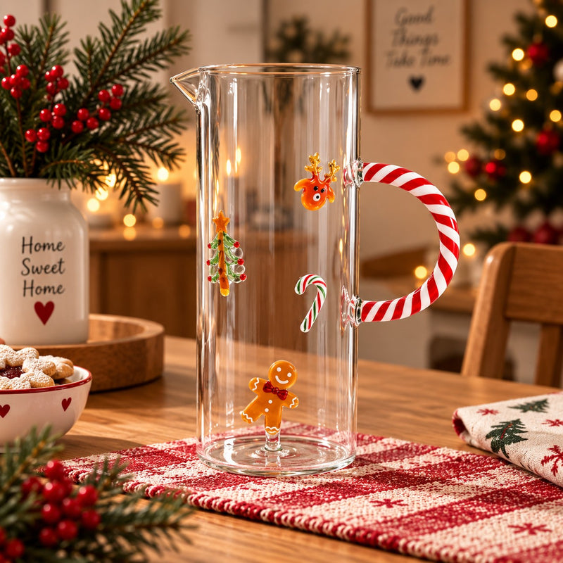 WD Lifestyle Caraffa in Vetro con Decoro Pan di Zenzero – Caraffa Natalizia da Tavola