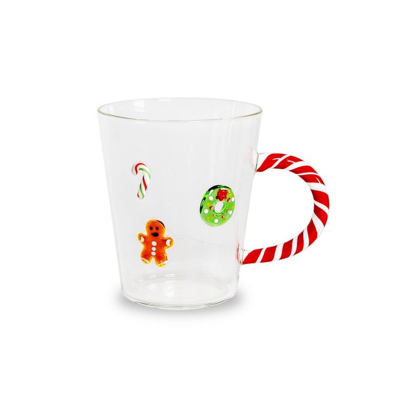 WD LifeStyle Weihnachtstasse aus Glas 425 ml mit Lebkuchen-Dekor – Weihnachtstasse Geschenkidee