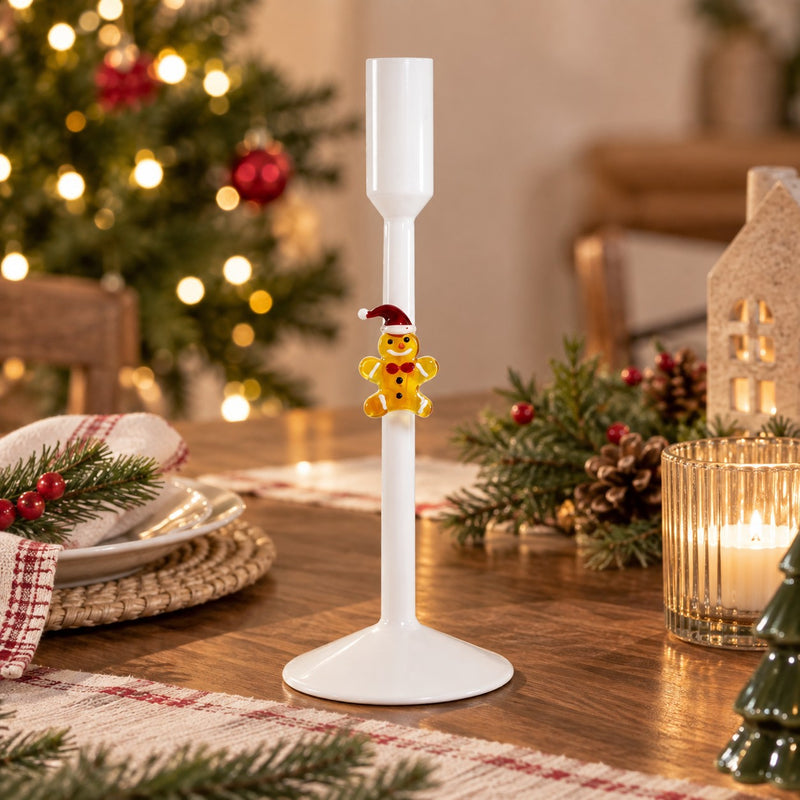 WD LifeStyle Portacandela di Natale Pan di Zenzero Bianco in Vetro – Decorazione Natalizia