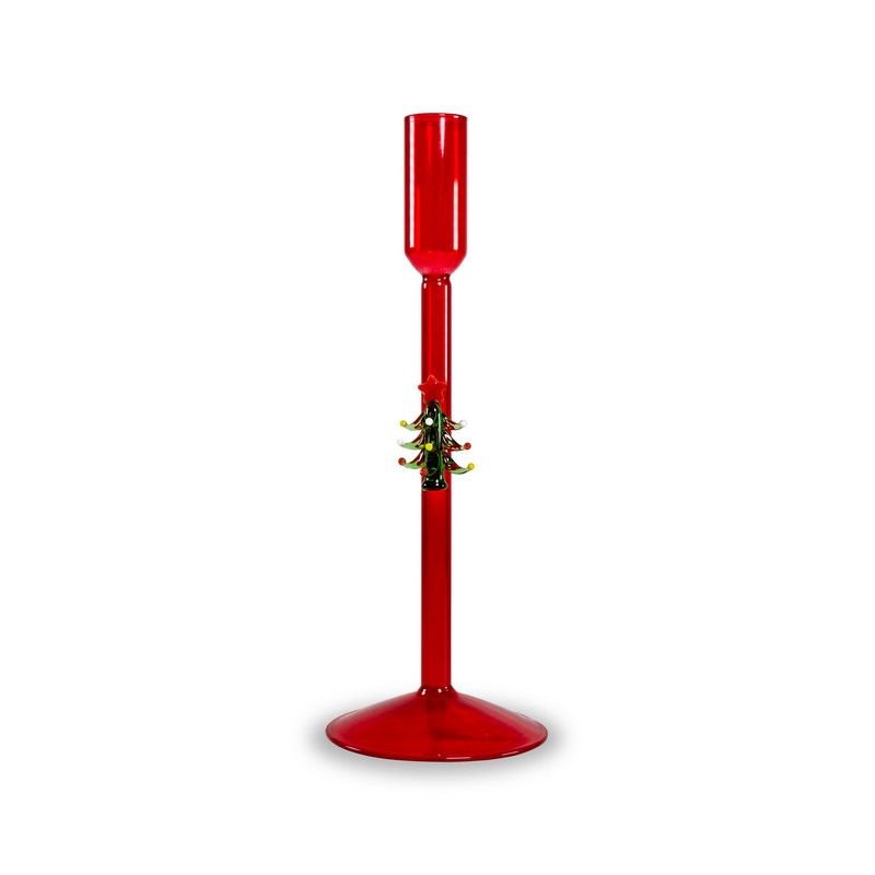 WD LifeStyle Portacandela Albero di Natale Rosso in Vetro – Decorazione Natalizia