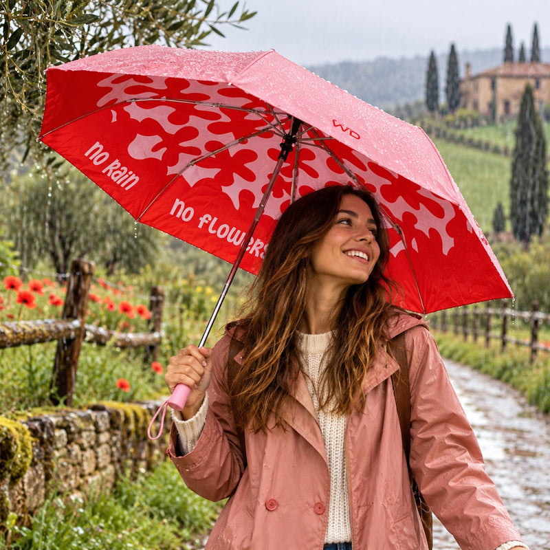 WD LifeStyle Automatischer Regenschirm No Rain No Flowers – Fantasie-Regenschirm