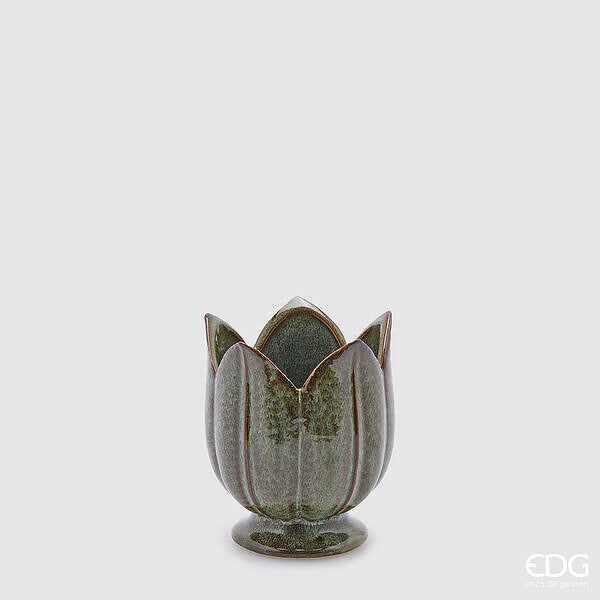 EDG Enzo De Gasperi Vaso Tulipano H 13 Cm D 11 Cm Verde