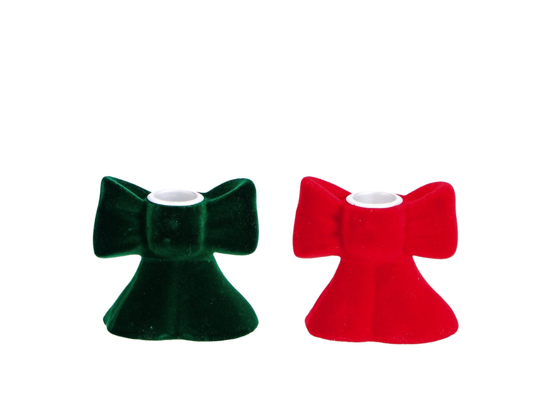 Ad Trend Weihnachtskerzenhalter aus Harz und Samt mit sortierter Schleife 9x4xH8 cm 1 Stk. – Dekoration für Haus und Weihnachtstisch