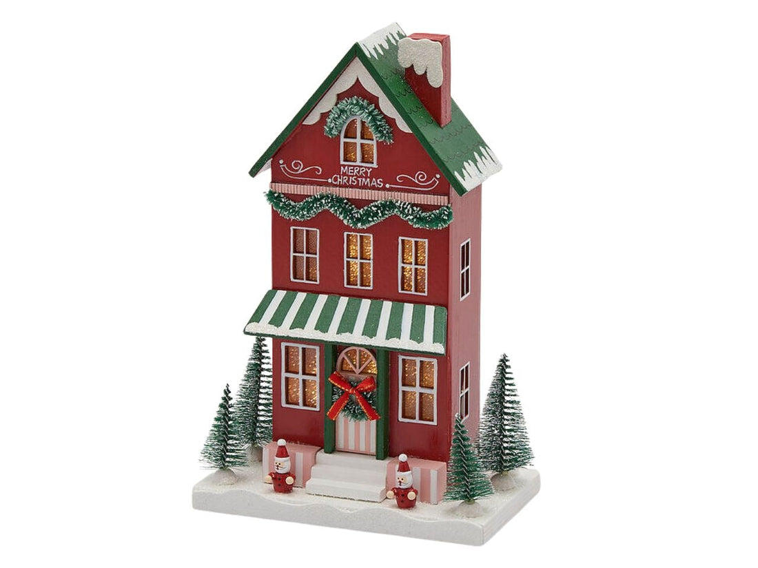 EDG Enzo De Gasperi Casetta Natalizia LED in Legno H27,5 cm Verde Rossa – Decorazione di Natale