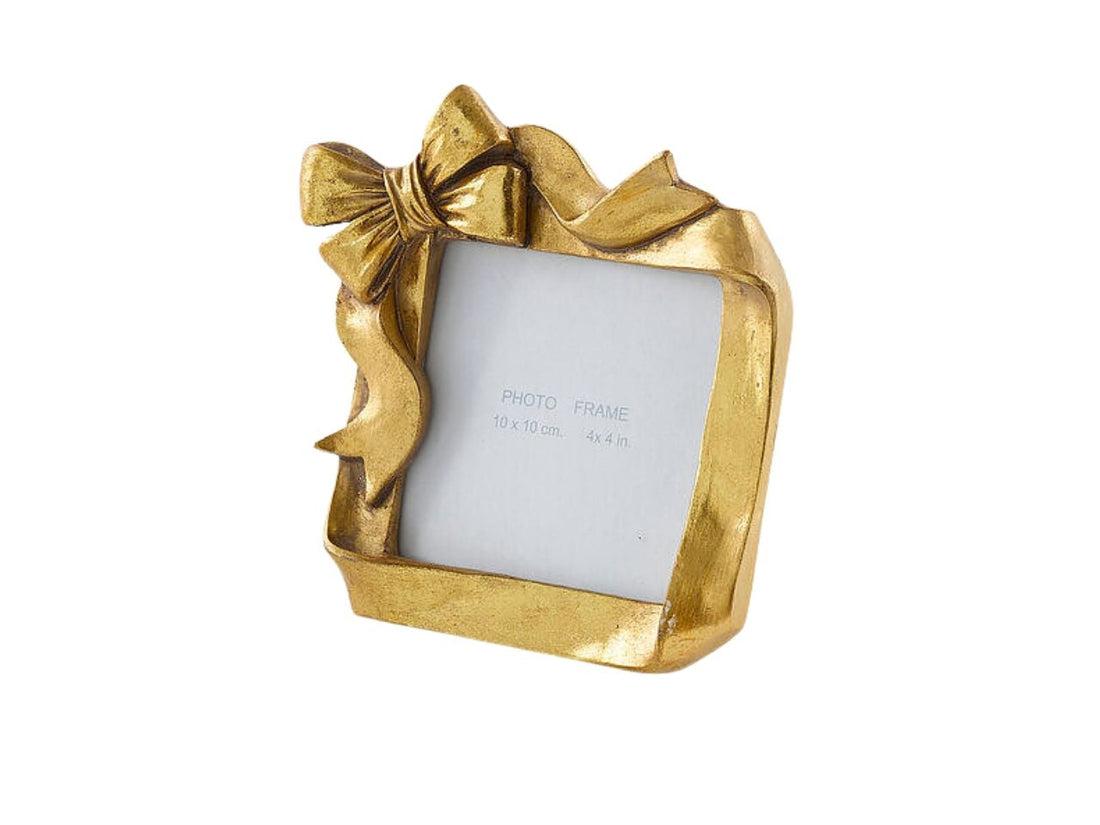 EDG Enzo De Gasperi Weihnachtsfotorahmen mit Schleife 15,5 cm Dunkelgold aus Polyresin – Weihnachtsdekoration