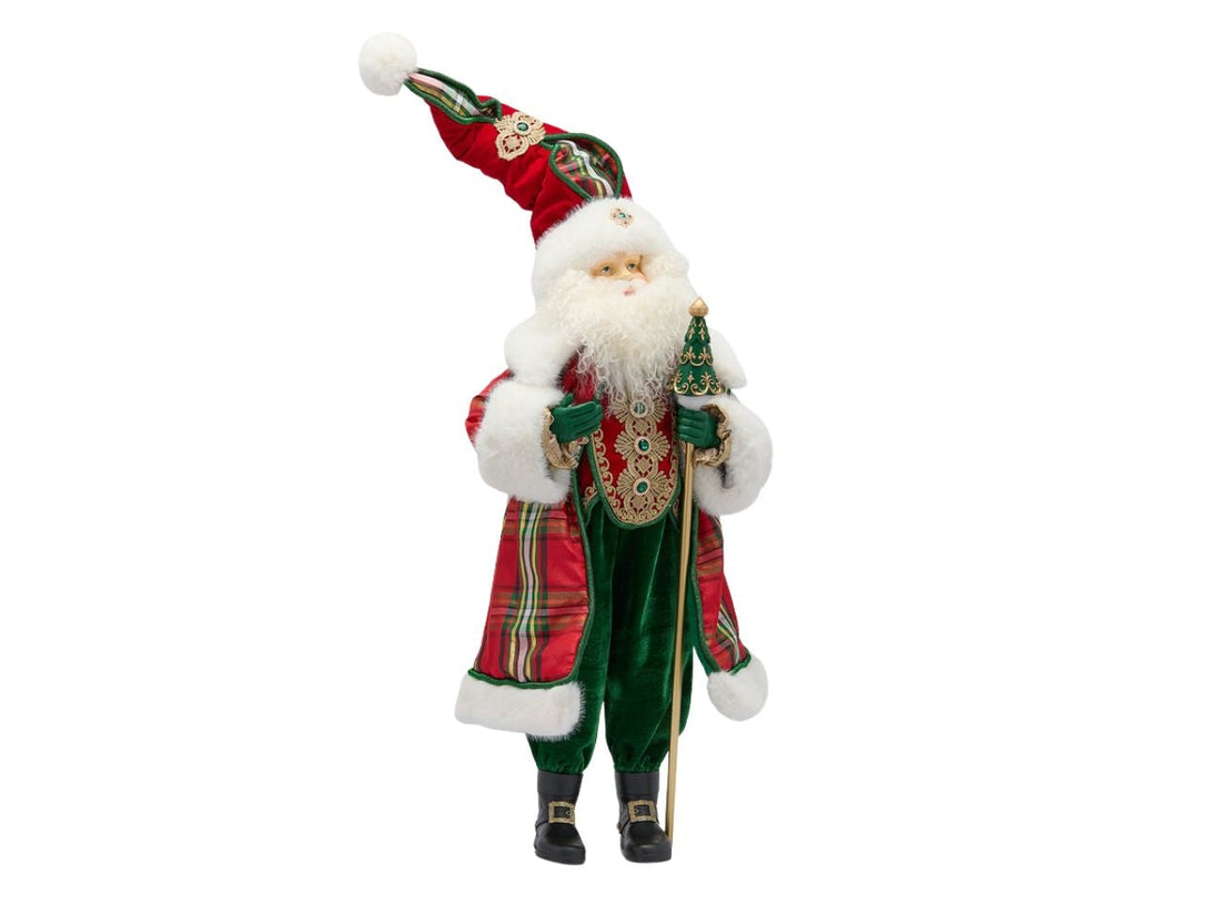 EDG Enzo De Gasperi Babbo Natale con Bastone H98 cm Verde Rosso – Decorazione Natalizia