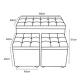 Dimo Set 3 Truhen + 2 Poufs Braies aus Stoff, Taubengrau