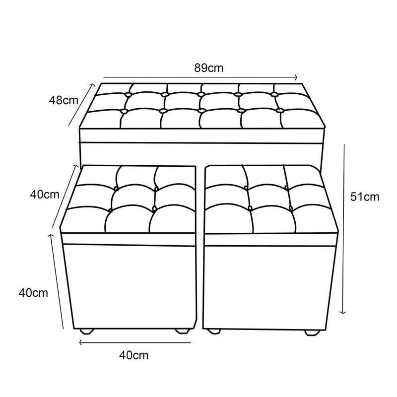Dimo Set 3 Truhen + 2 Poufs Braies aus Stoff, Taubengrau