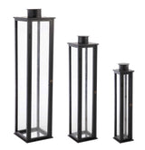 Bizzotto Set 3 Lanterne Torsti Nero Legno, Vetro e Metallo