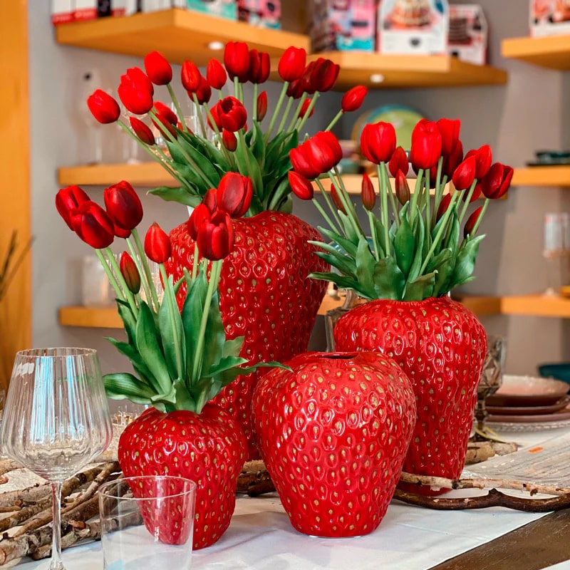 EDG Enzo De Gasperi Strauß 5 Tulpen mit Blättern H 40 cm Rot