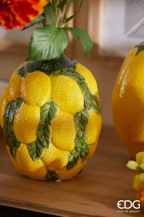 EDG Enzo De Gasperi Zitronenvase mit Blättern H 19 cm D 14 cm Gelb Grün