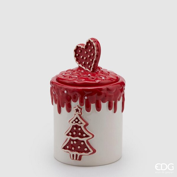 EDG Enzo De Gasperi Weihnachtsbehälter Rund mit Herz H 21 Cm D 13 Cm Weiß Rot