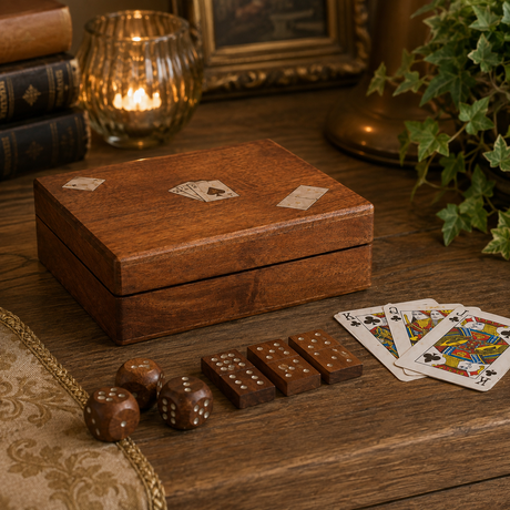 Bizzotto Dekoration Fortune mit Spielkarten 16,5x13,8 cm aus Akazienholz und Metall