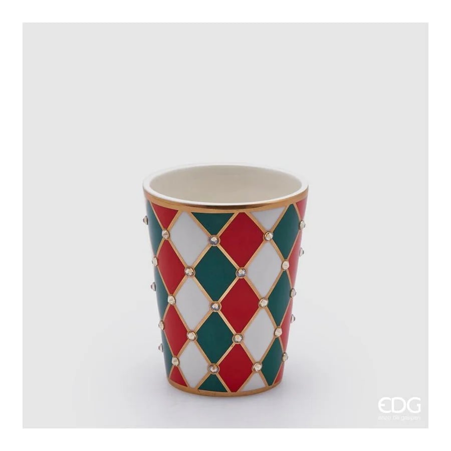 EDG Enzo De Gasperi Vase Rauten Ausgestellt Höhe 13 Cm Durchmesser 10,5 Cm Grün Und Rot