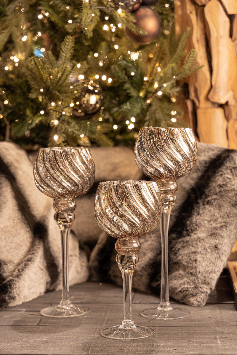 Bizzotto Set 3 Portacandele di Natale Isabell Calice Bronzo Vetro