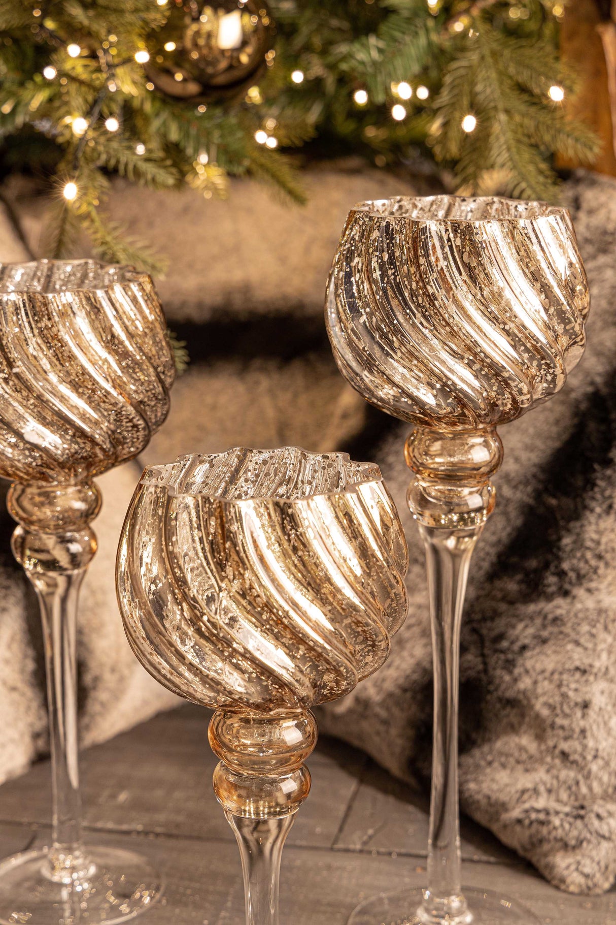 Bizzotto Set 3 Portacandele di Natale Isabell Calice Bronzo Vetro