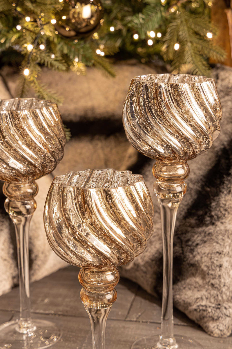 Bizzotto Set 3 Portacandele di Natale Isabell Calice Bronzo Vetro