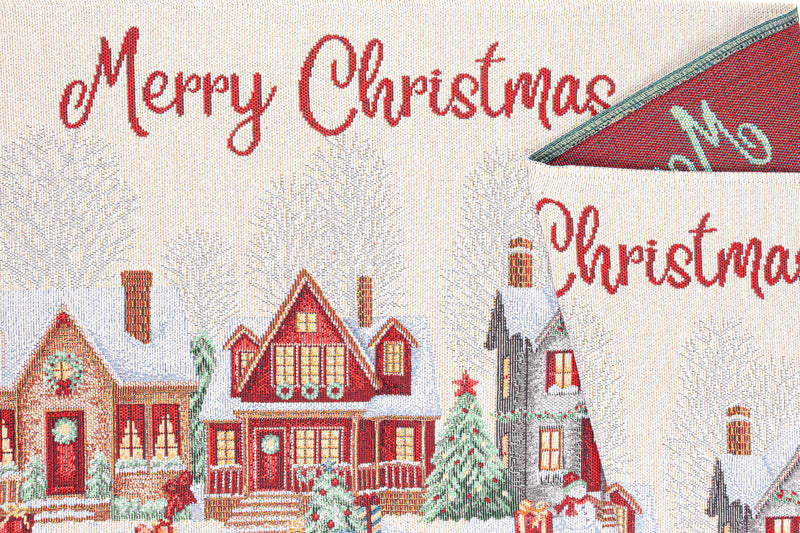 Bizzotto Weihnachts-Tischläufer Village Weiß 183x33 cm – Dekorative Tischdeko für den Weihnachtstisch