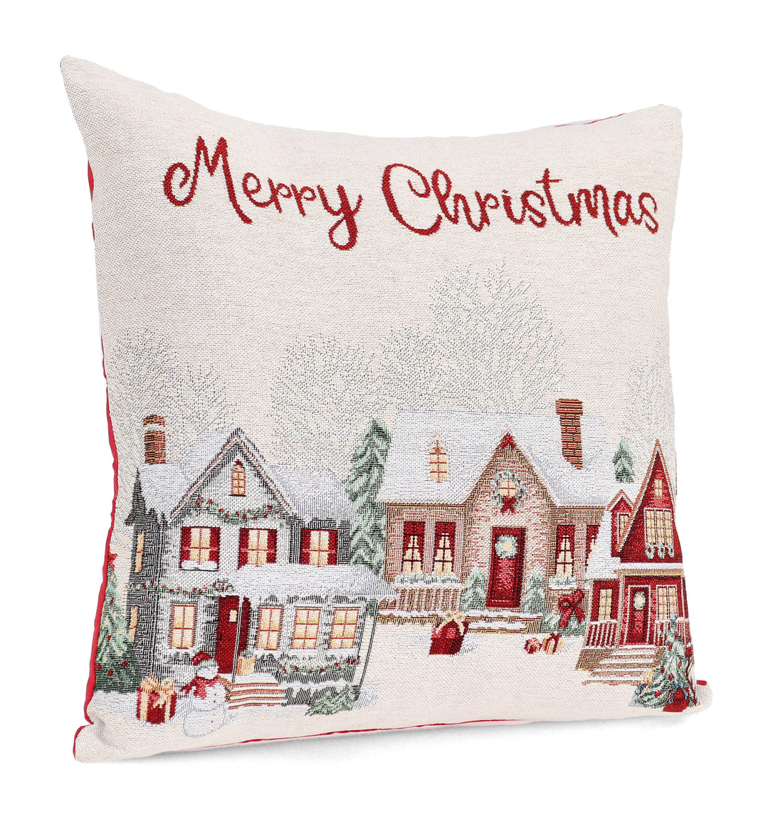 Bizzotto Kissenbezug Weihnachten Village Weiß 45x45 cm – Dekorativer Kissenbezug für Sofa und Heimdeko zu Weihnachten