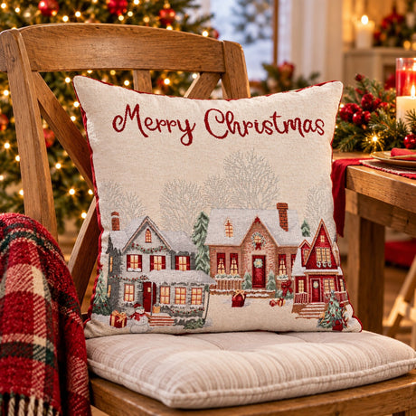 Bizzotto Kissenbezug Weihnachten Village Weiß 45x45 cm – Dekorativer Kissenbezug für Sofa und Heimdeko zu Weihnachten
