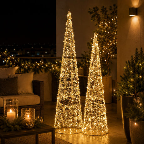Bizzotto Set 2 Coni Natalizi Hoover Oro con Micro LED Classic D20x80 e D25x100 cm Decorazioni Luminose