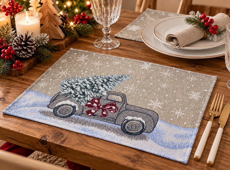 Bizzotto Weihnachts-Platzdeckchen Motor Car 48x33 cm – Dekoratives amerikanisches Platzdeckchen für den Weihnachtstisch