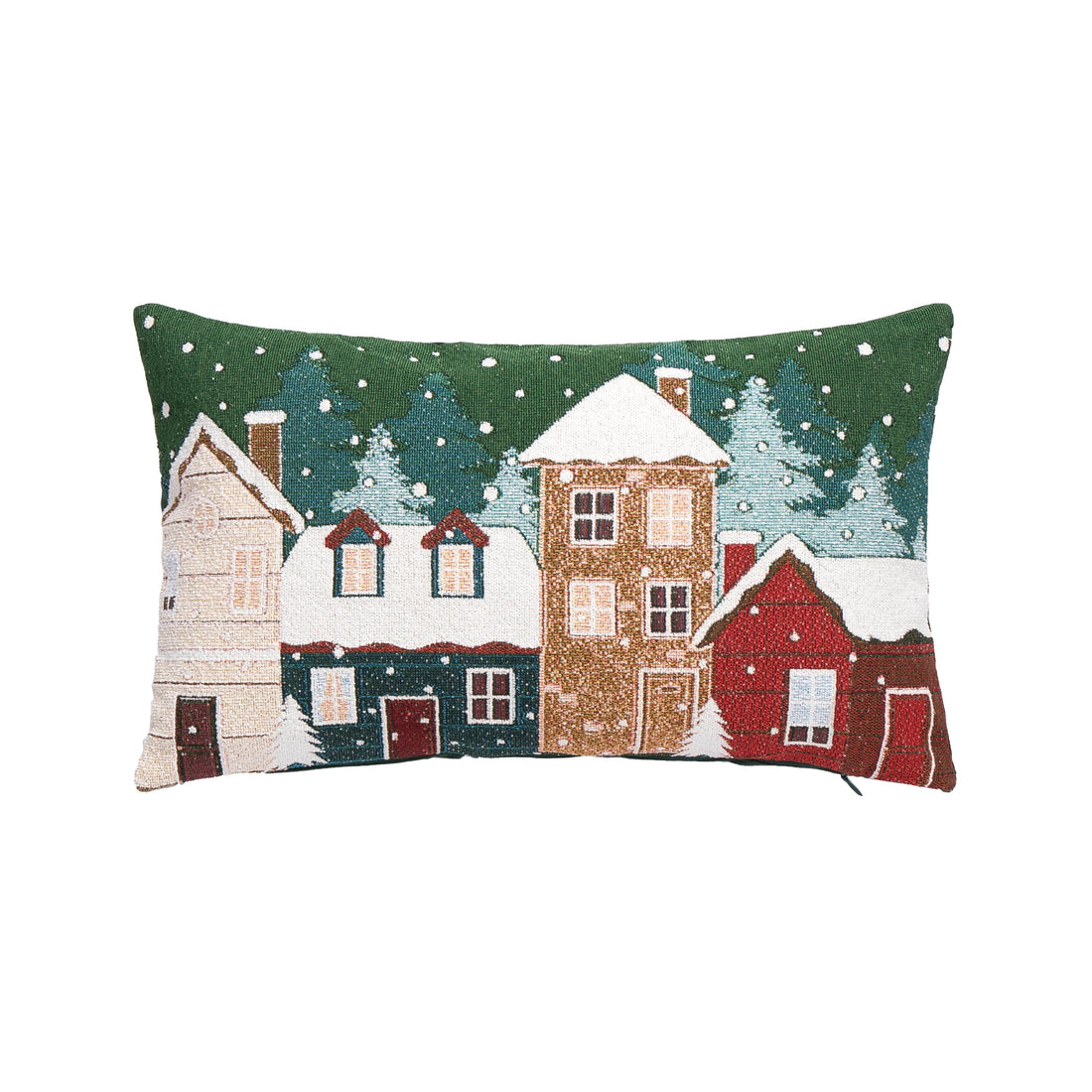 Bizzotto Weihnachtskissen Snowlyn Grüne Landschaft 30x50 cm – Dekoratives Weihnachtskissen mit abnehmbarem Bezug und Polyester-Füllung