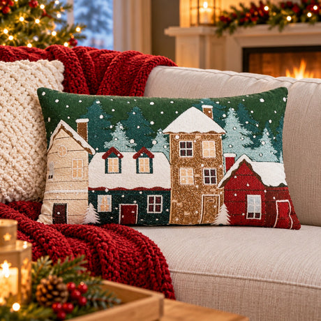 Bizzotto Weihnachtskissen Snowlyn Grüne Landschaft 30x50 cm – Dekoratives Weihnachtskissen mit abnehmbarem Bezug und Polyester-Füllung