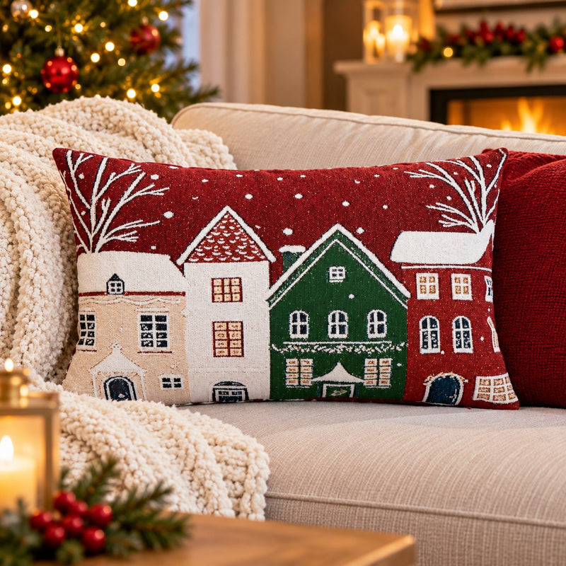 Bizzotto Weihnachtskissen Snowlyn Rote Landschaft 30x50 cm – Weihnachtsdekokissen mit abnehmbarem Bezug und Polyesterfüllung